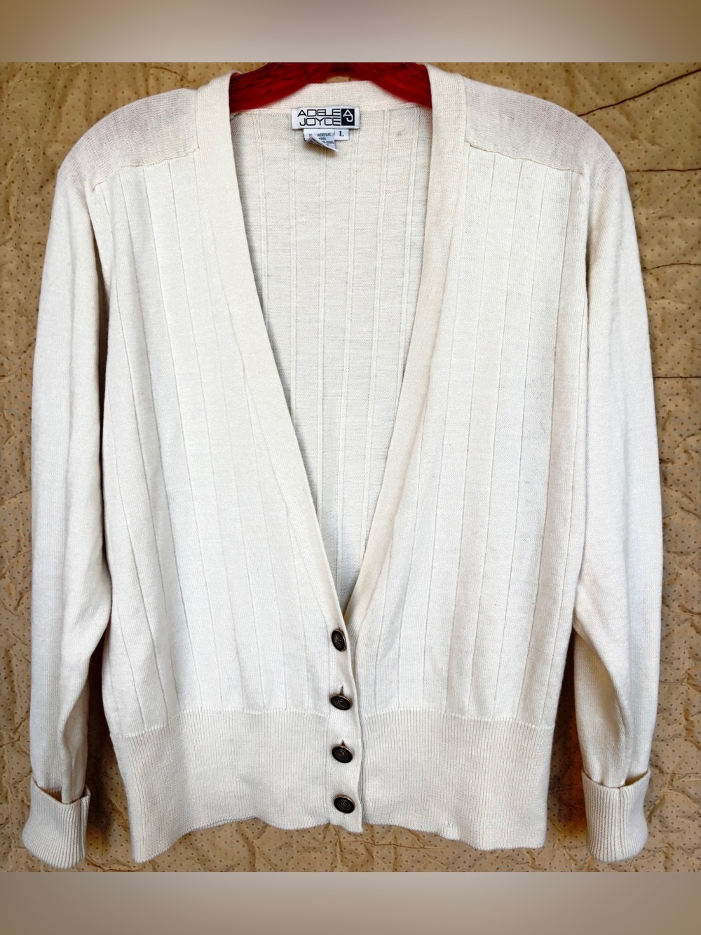 Vintage Adele Joyce Women’s Large Cardigan Wool Blend Cream White Old Money